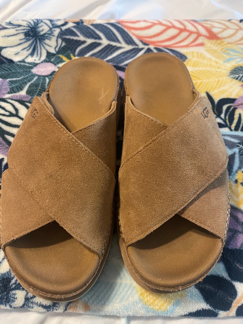 UGG Chestnut Suede Crossover Slide Sandals
